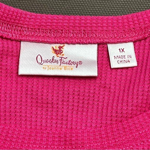 Quacker Factory Shirt Xmas Tree Sequins Festive Pink Thermal Waffle Knit 1X - Picture 3 of 7